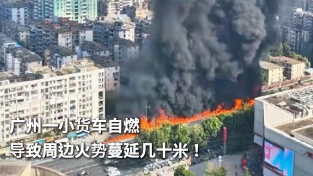 广州一小货车自燃导致周边火势蔓延几十米！