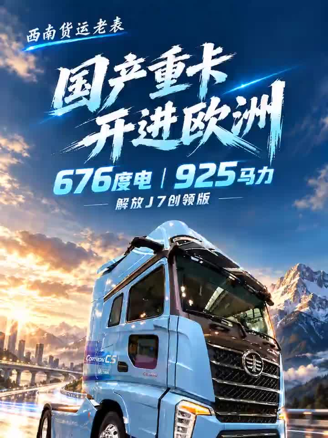 676度电配925马力,解放J7创领版开进欧洲长途市场
