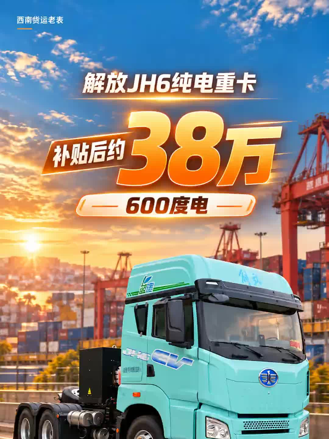 600度电，补贴后约38万，解放JH6纯电重卡你会考虑吗？